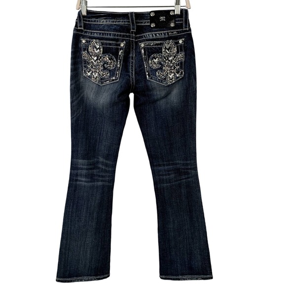 Miss Me Signature Bootcut Fleur De Lis Rhinestone Embellished Pockets 26‎ x 32 - Picture 5 of 6